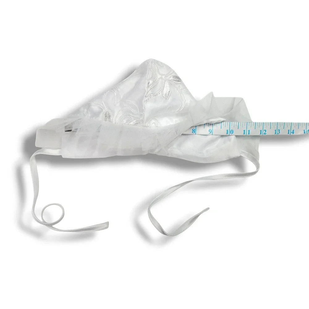 Baby Girls White Floral Embroidered Ruffle Tie Bonnet‎ Baptism OS